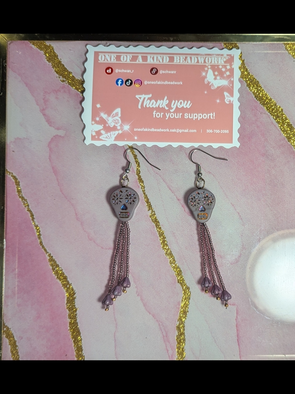 Handcrafted Purple Skull Tassel Earrings